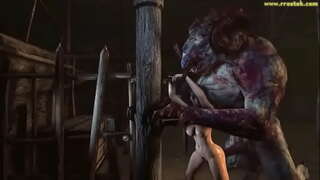 3D монстр заставляет живот девушки выпирать